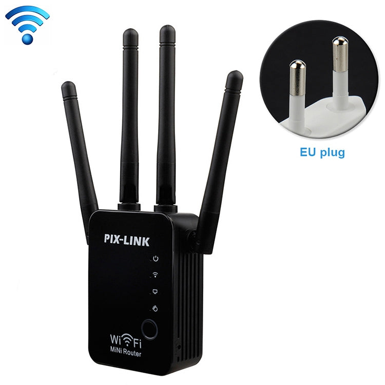 無線智能 WiFi 路由器中繼器 配備 4 根 WiFi 天線，歐規插頭黑色，歐規插頭白色，英規插頭黑色，英規插頭白色，美規插頭黑色，美規插頭白色