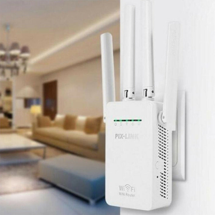 無線智能 WiFi 路由器中繼器 配備 4 根 WiFi 天線，歐規插頭黑色，歐規插頭白色，英規插頭黑色，英規插頭白色，美規插頭黑色，美規插頭白色
