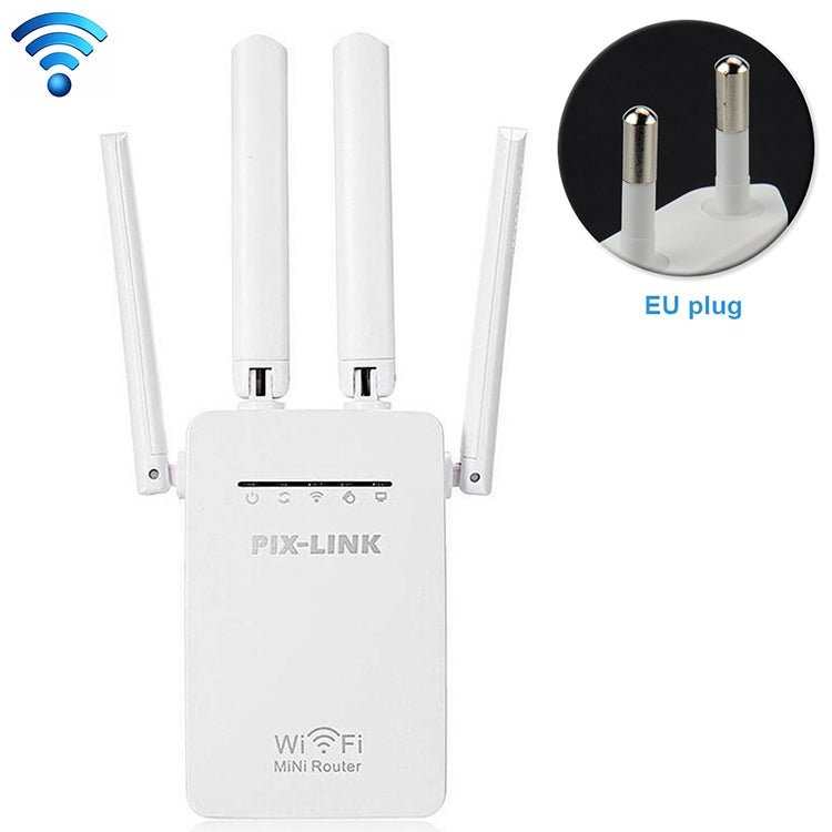 無線智能 WiFi 路由器中繼器 配備 4 根 WiFi 天線，歐規插頭黑色，歐規插頭白色，英規插頭黑色，英規插頭白色，美規插頭黑色，美規插頭白色