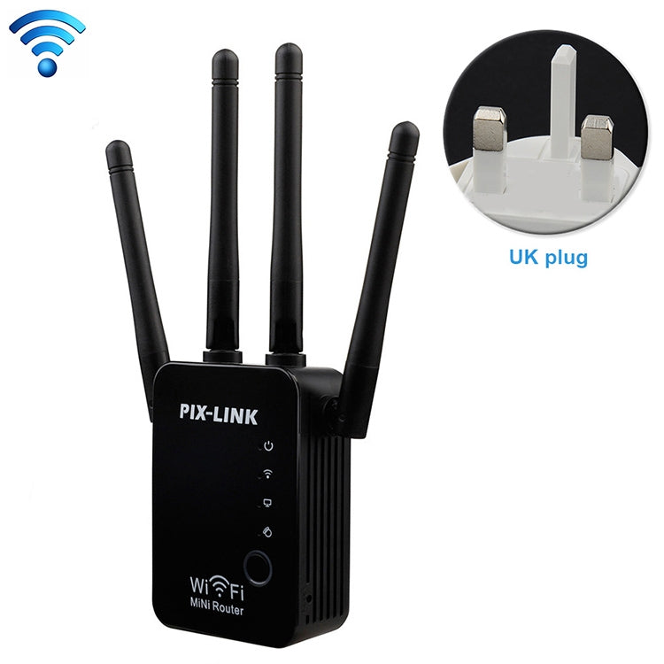 無線智能 WiFi 路由器中繼器 配備 4 根 WiFi 天線，歐規插頭黑色，歐規插頭白色，英規插頭黑色，英規插頭白色，美規插頭黑色，美規插頭白色