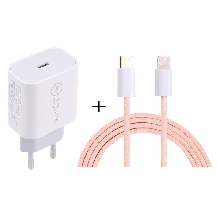 SDC-20W PD USB-C / Type-C 旅行充電器 + 1米 12W USB-C / Type-C 轉 8 Pin 數據線組合，EU插頭，US插頭