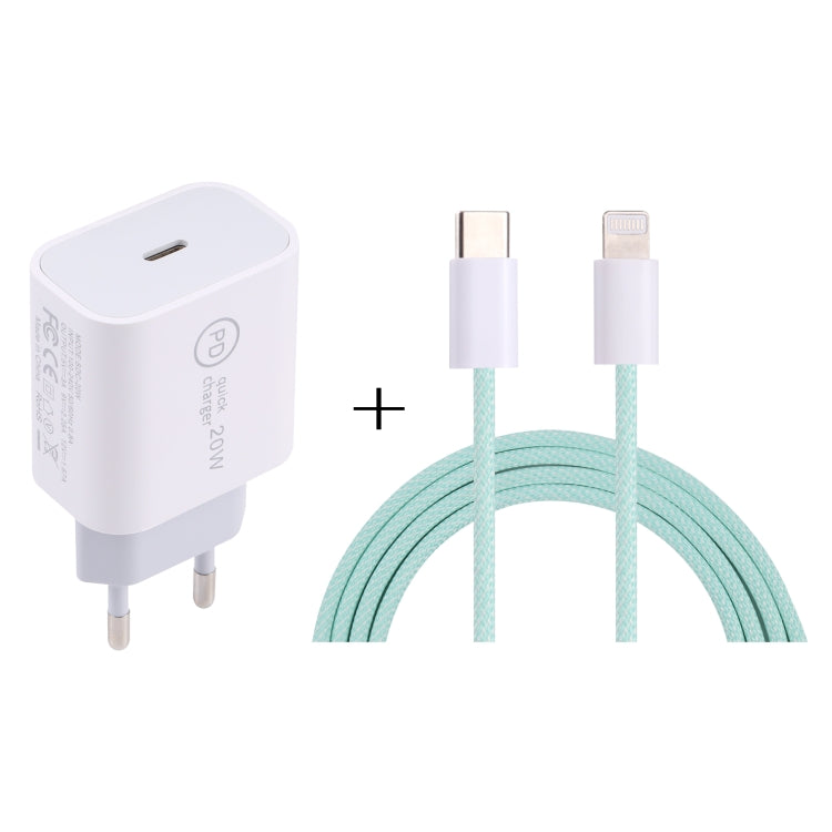 SDC-20W PD USB-C / Type-C 旅行充電器 + 1米 12W USB-C / Type-C 轉 8 Pin 數據線組合，EU插頭，US插頭