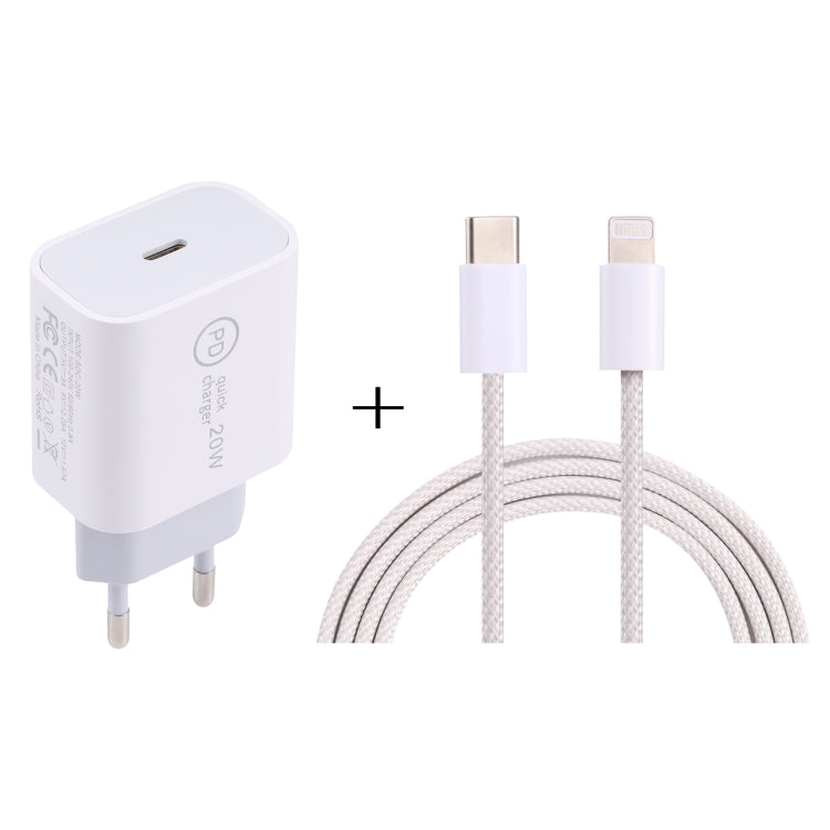SDC-20W PD USB-C / Type-C 旅行充電器 + 1米 12W USB-C / Type-C 轉 8 Pin 數據線組合，EU插頭，US插頭