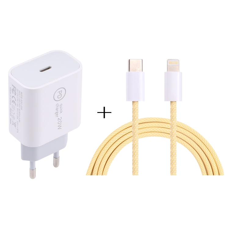 SDC-20W PD USB-C / Type-C 旅行充電器 + 1米 12W USB-C / Type-C 轉 8 Pin 數據線組合，EU插頭，US插頭