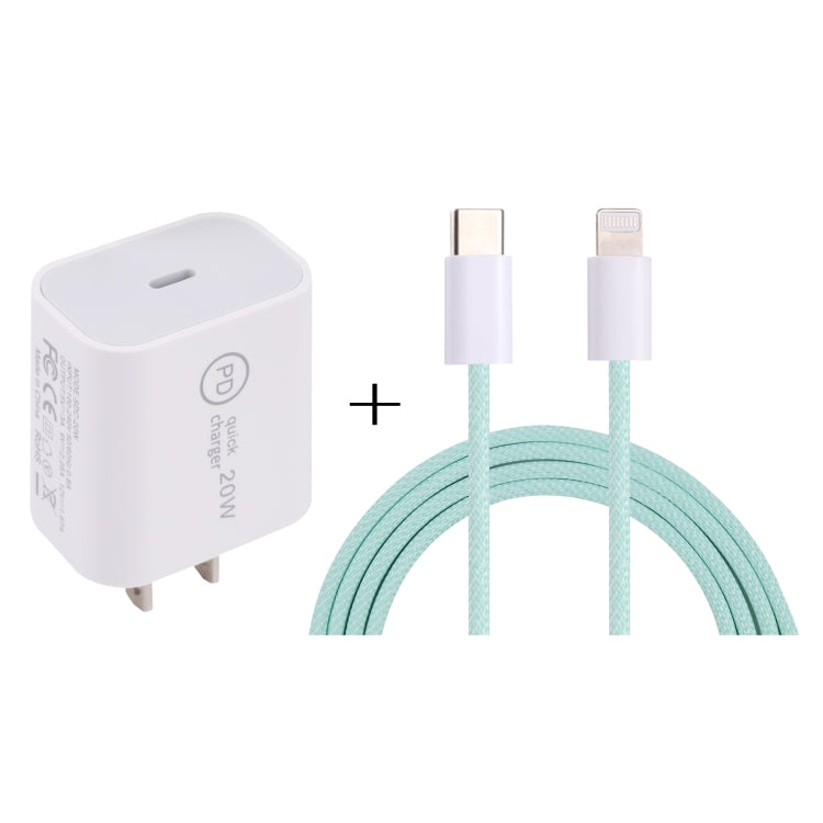 SDC-20W PD USB-C / Type-C 旅行充電器 + 1米 12W USB-C / Type-C 轉 8 Pin 數據線組合，EU插頭，US插頭