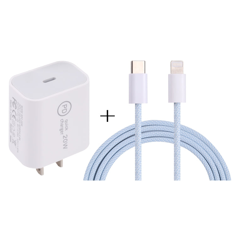 SDC-20W PD USB-C / Type-C 旅行充電器 + 1米 12W USB-C / Type-C 轉 8 Pin 數據線組合，EU插頭，US插頭