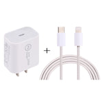 SDC-20W PD USB-C / Type-C 旅行充電器 + 1米 12W USB-C / Type-C 轉 8 Pin 數據線組合，EU插頭，US插頭