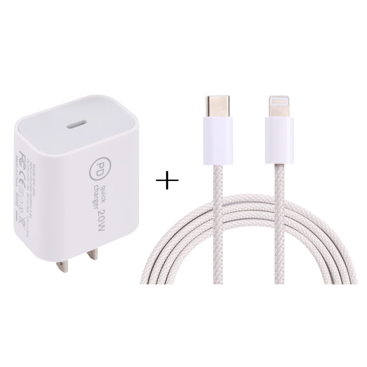 SDC-20W PD USB-C / Type-C 旅行充電器 + 1米 12W USB-C / Type-C 轉 8 Pin 數據線組合，EU插頭，US插頭