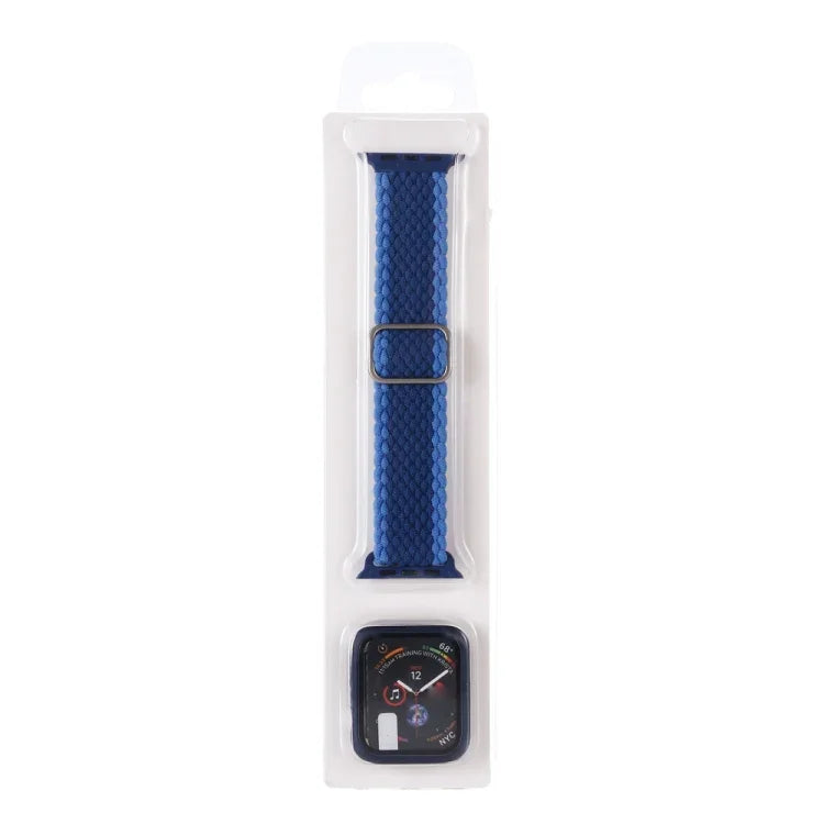 可調節條紋織紋尼龍錶帶 + 錶殼組合，適用於 Apple Watch Series 7 41mm / 6&SE&5&4 40mm / 3&2&1 38mm，7 45mm / 6&SE&5&4 44mm / 3&2&1 42mm