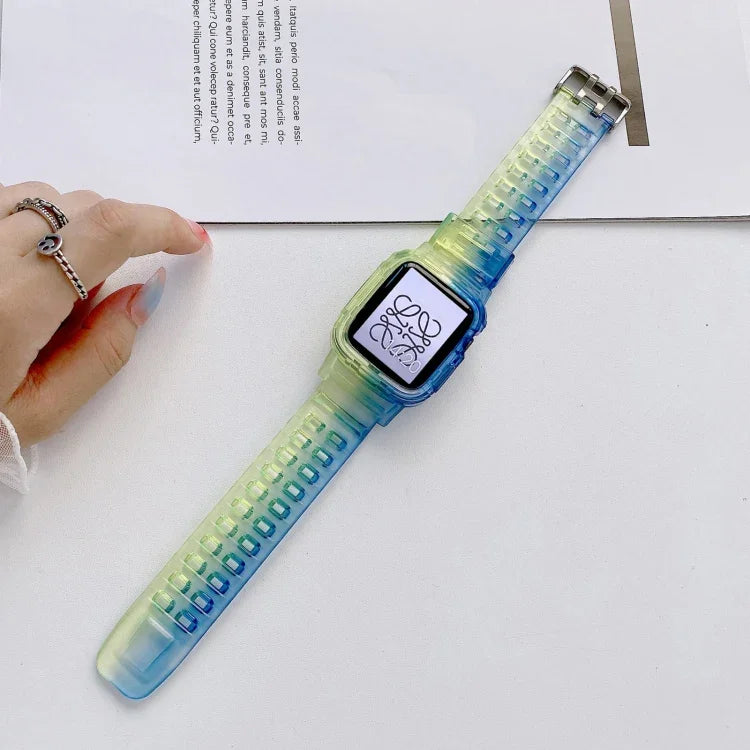 果凍漸層透明 TPU 錶帶，適用於 Apple Watch 系列，7 41mm / 6&SE&5&4 40mm / 3&2&1 38mm，7 45mm / 6&SE&5&4 44mm / 3&2&1 42mm