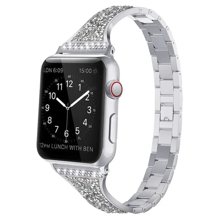 鑲鑽皮革錶帶，適用於 Apple Watch 系列，7 41mm / 6&SE&5&4 40mm / 3&2&1 38mm，7 45mm / 6&SE&5&4 44mm / 3&2&1 42mm