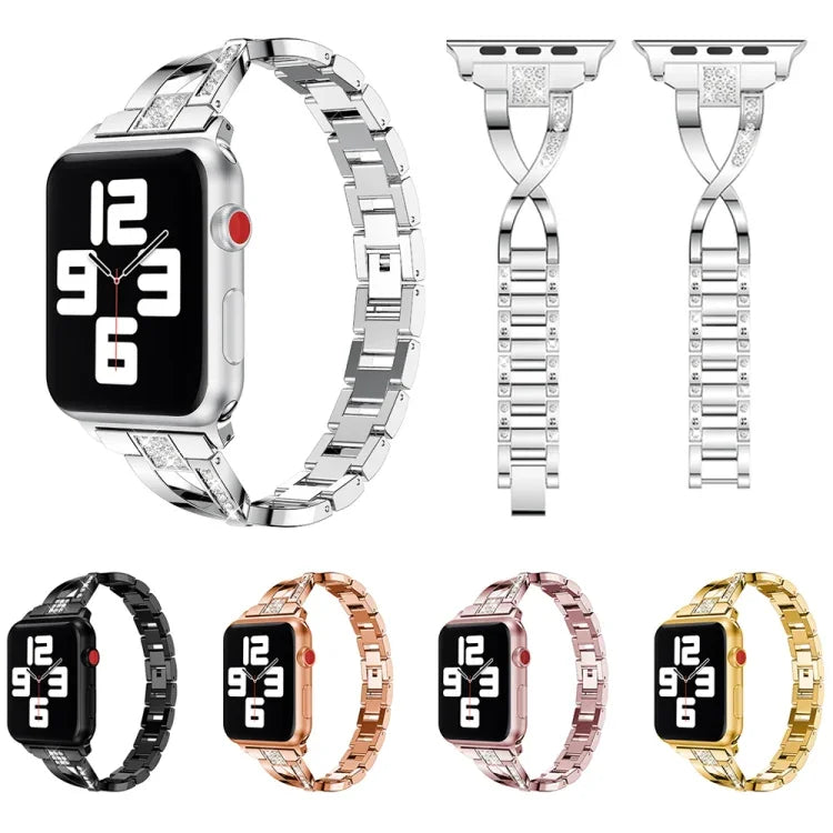 鑲鑽不鏽鋼錶帶，適用於 Apple Watch 系列，7 41mm / 6&SE&5&4 40mm / 3&2&1 38mm，7 45mm / 6&SE&5&4 44mm / 3&2&1 42mm