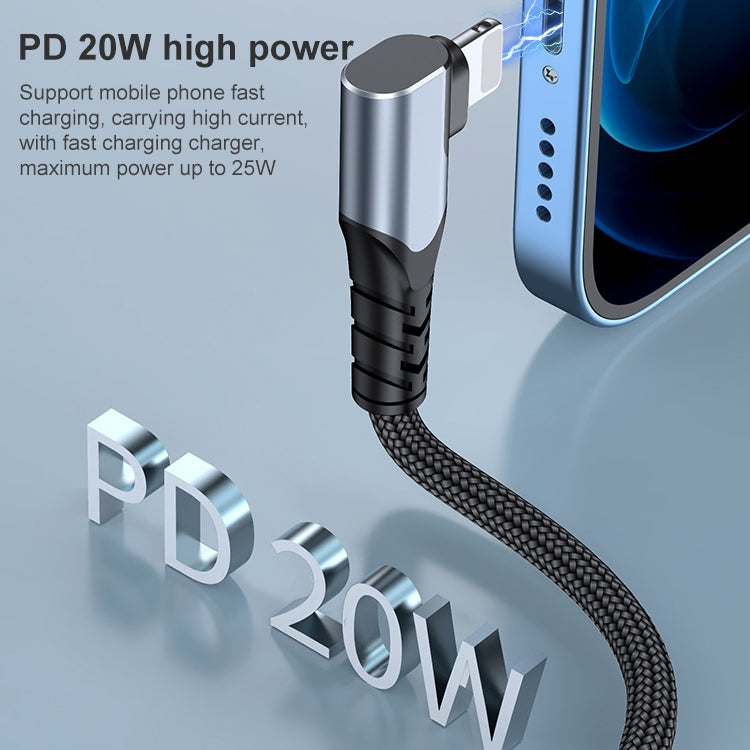 6A PD 20W USB-C / Type-C 轉 8 Pin 彎頭手機數據線，1m，2m