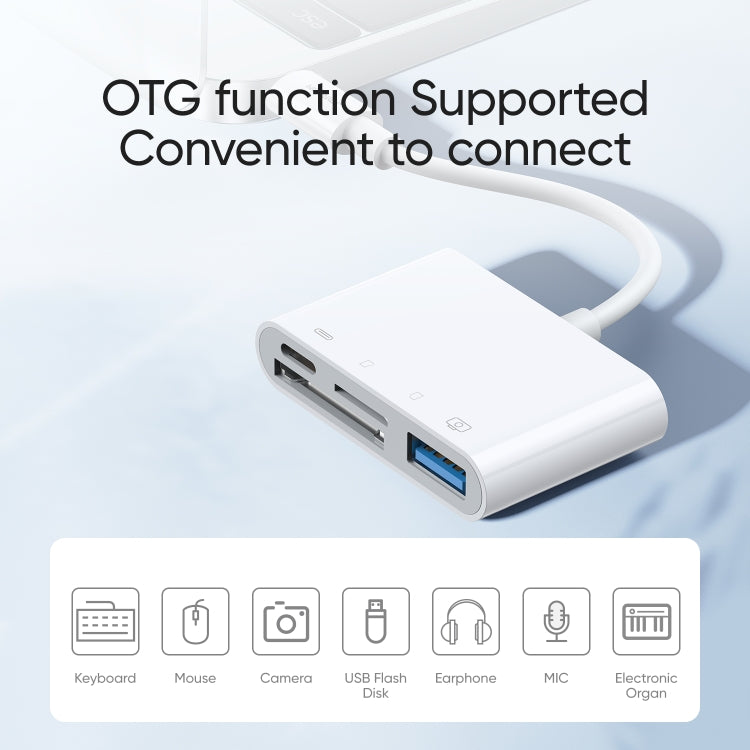 JOYROOM S-H142 4 合 1 8 Pin 轉 SD / TF 卡 + 8 Pin 充電 + USB 介面 OTG 相機讀卡器轉接器
