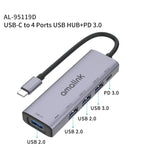 amalink 95119D Type-C / USB-C 轉 4埠 USB + PD 3.0 多功能集線器擴充座，95119D