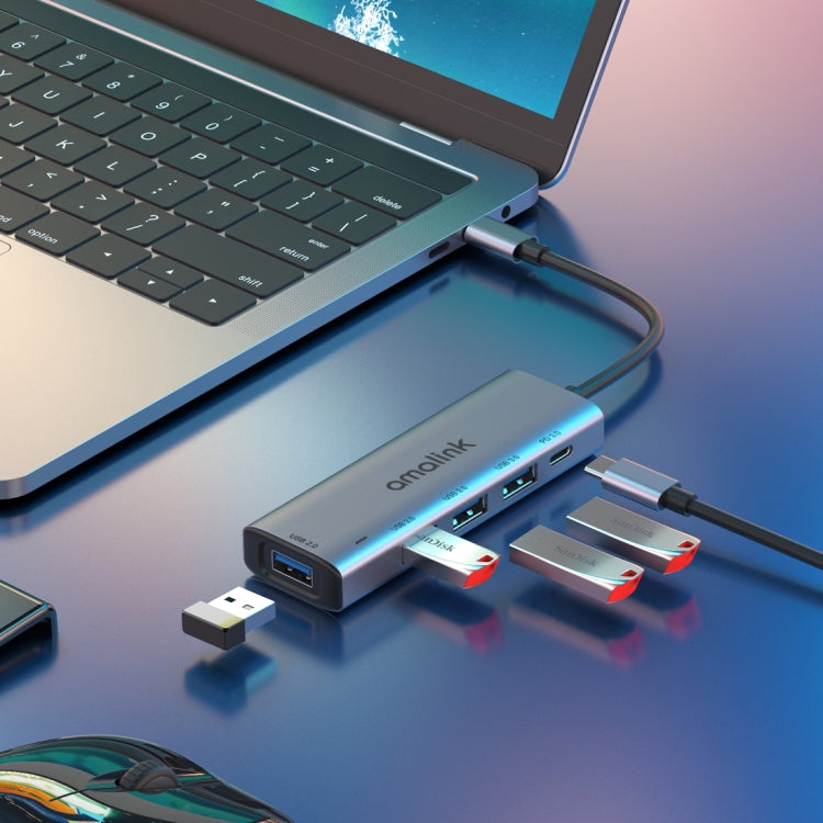 amalink 95119D Type-C / USB-C 轉 4埠 USB + PD 3.0 多功能集線器擴充座，95119D
