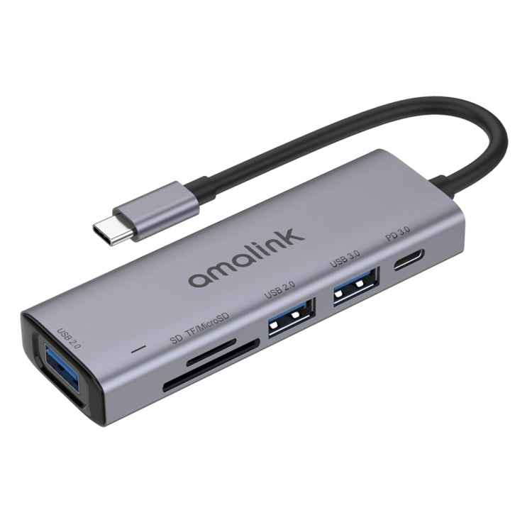 amalink 95120D Type-C / USB-C 轉 SD/TF + 3埠 USB + PD 3.0 多功能集線器擴充座，95120D