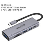 amalink 95120D Type-C / USB-C 轉 SD/TF + 3埠 USB + PD 3.0 多功能集線器擴充座，95120D