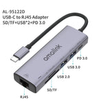 amalink 95122D Type-C / USB-C 轉 RJ45 + 2埠 USB + PD 3.0 多功能集線器，95122D