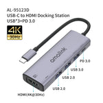 amalink 95123D Type-C / USB-C 轉 HDMI + 3埠 USB + PD 3.0 多功能集線器，95123D