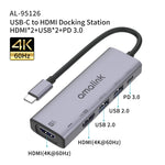 amalink 95126 Type-C / USB-C 轉雙 HDMI + 2埠 USB + PD 3.0 多功能集線器，95126
