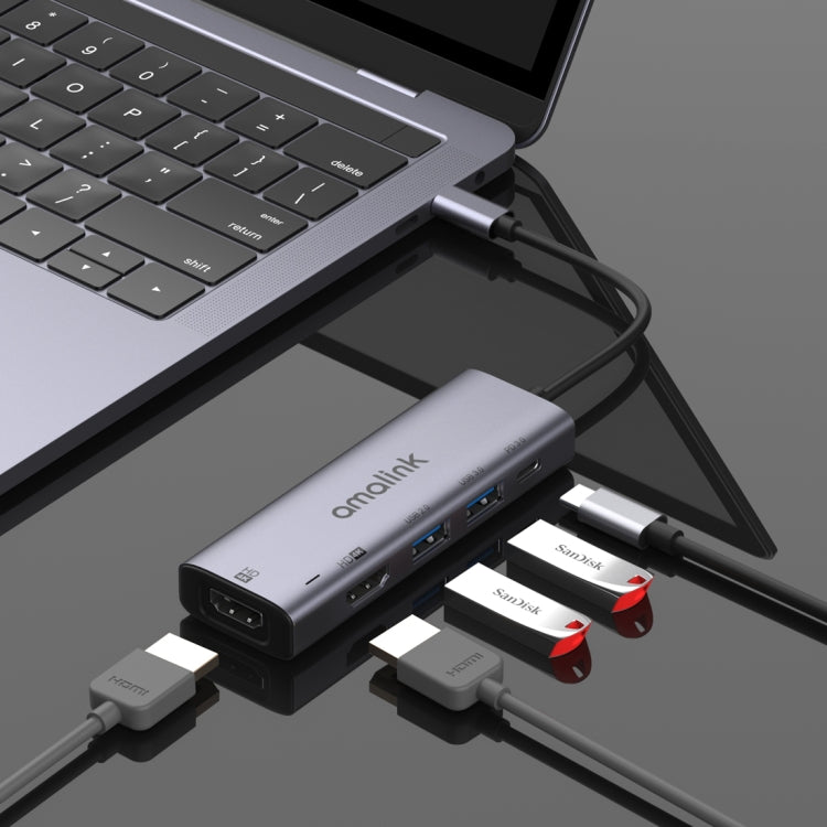 amalink 95126 Type-C / USB-C 轉雙 HDMI + 2埠 USB + PD 3.0 多功能集線器，95126