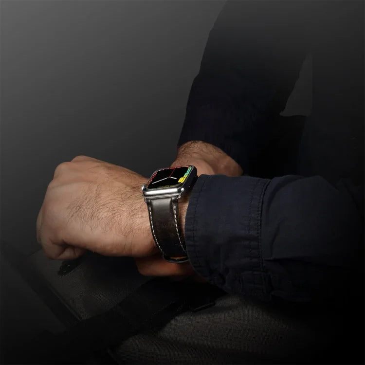 油蠟復古牛皮錶帶，適用於 Apple Watch 系列，適用於 Apple Watch Series 5