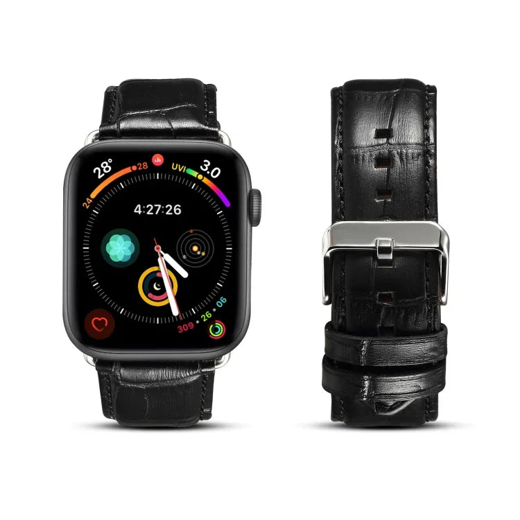 牛皮鱷魚紋錶帶，適用於 Apple Watch 系列，適用於 Apple Watch Series 5