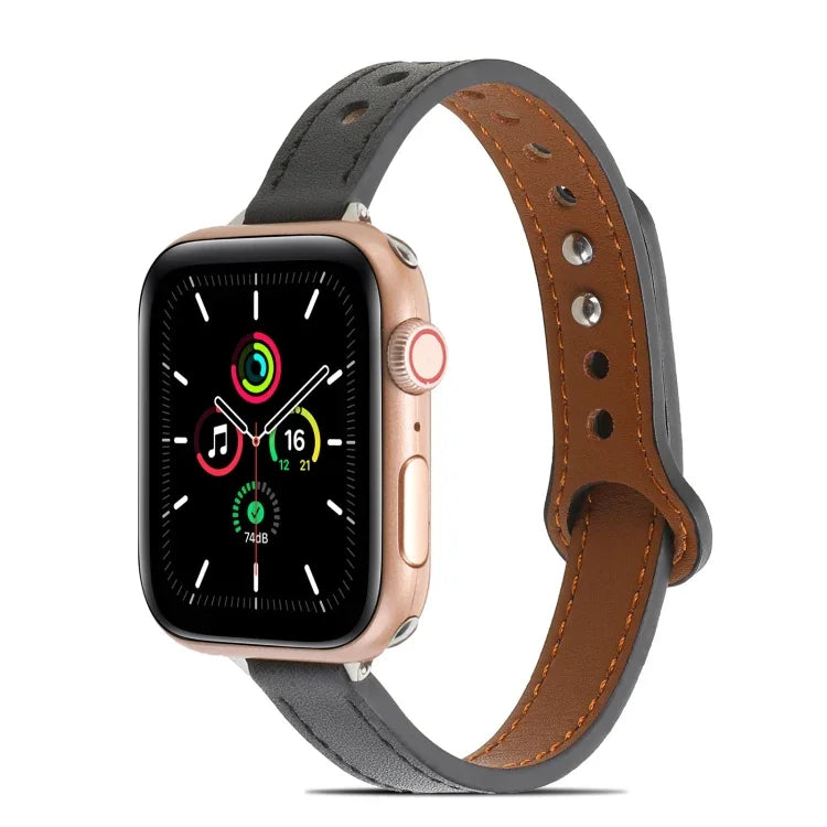 雙鉚釘皮革錶帶，適用於 Apple Watch 系列，7 41mm / 6&SE&5&4 40mm / 3&2&1 38mm，7 45mm / 6&SE&5&4 44mm / 3&2&1 42mm
