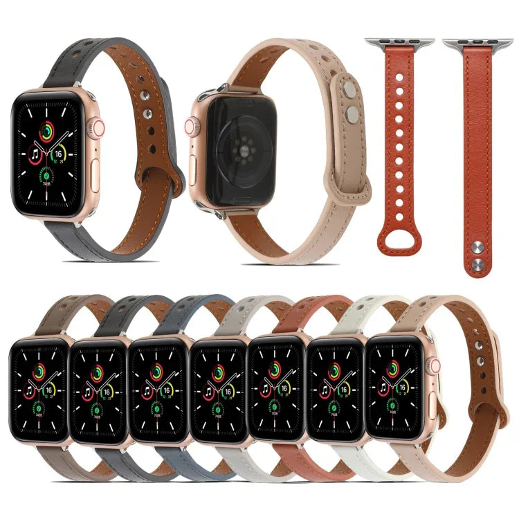 雙鉚釘皮革錶帶，適用於 Apple Watch 系列，7 41mm / 6&SE&5&4 40mm / 3&2&1 38mm，7 45mm / 6&SE&5&4 44mm / 3&2&1 42mm