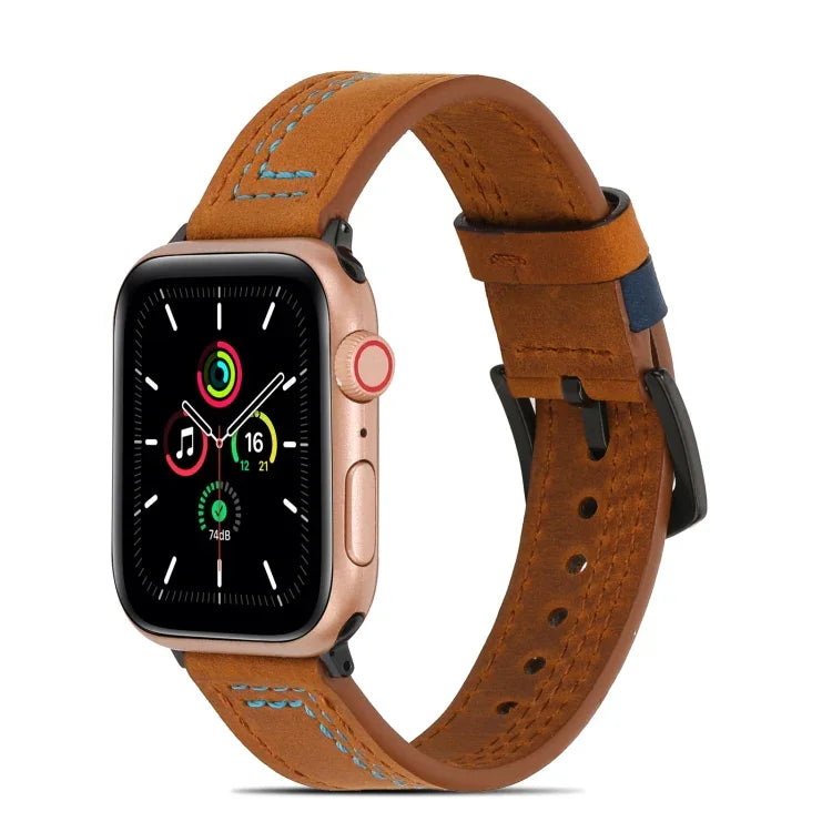 縫線霧面皮革錶帶，適用於 Apple Watch 系列，7 41mm / 6&SE&5&4 40mm / 3&2&1 38mm，7 45mm / 6&SE&5&4 44mm / 3&2&1 42mm