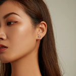 S925純銀彩色鋯石可愛爪形耳釘女款耳環，彩色鋯石可愛爪形