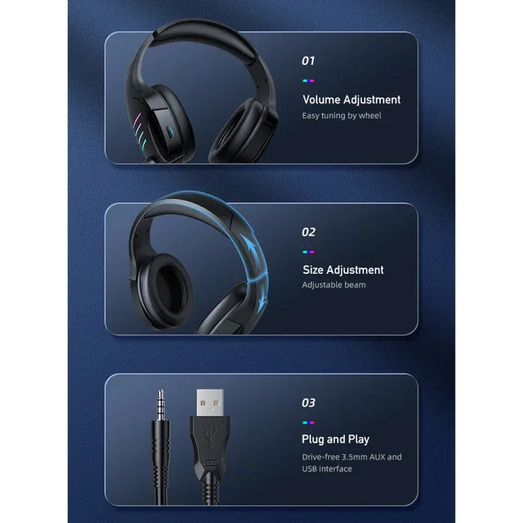 awei GM-5 USB + 3.5mm 環境燈光遊戲有線耳機附麥克風，GM-5
