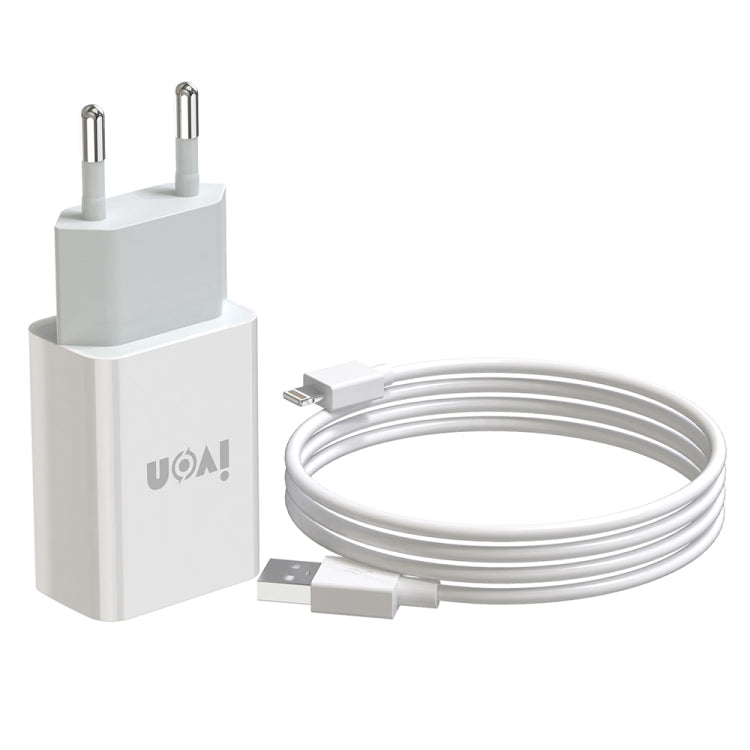 IVON AD-33 2合1 2.1A 單USB埠旅行充電器 + 1米USB轉8 Pin數據線套裝，歐規插頭，美規插頭
