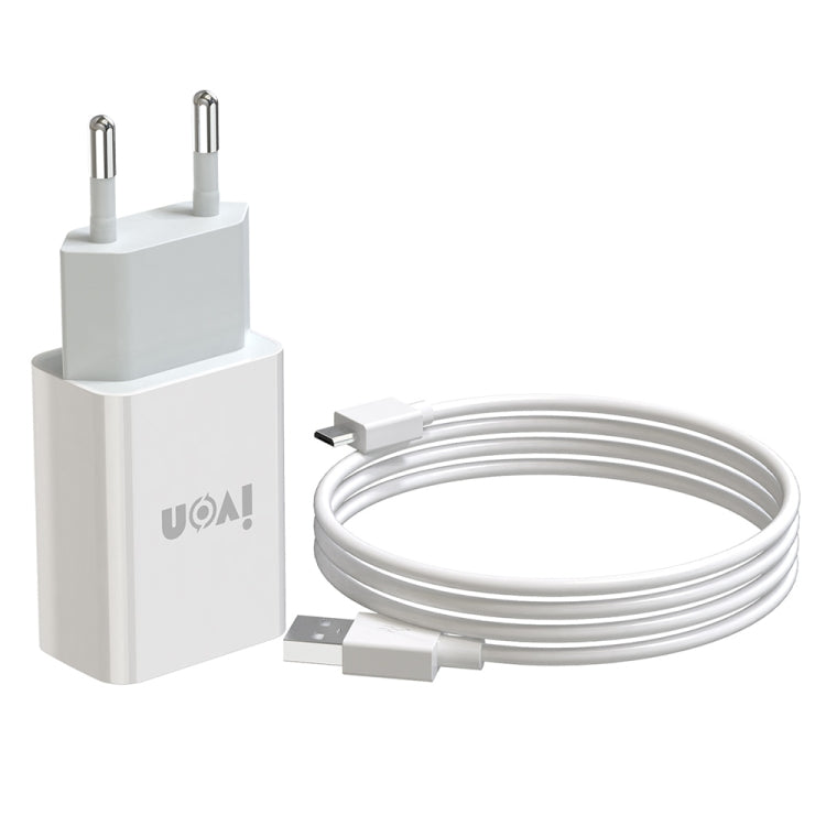 IVON AD-33 2合1 2.1A 單USB埠旅行充電器 + 1米 USB 轉 Micro USB 數據線組合，EU插頭，US插頭