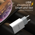 IVON AD-33 2合1 2.1A 單USB埠旅行充電器 + 1米 USB 轉 Micro USB 數據線組合，EU插頭，US插頭