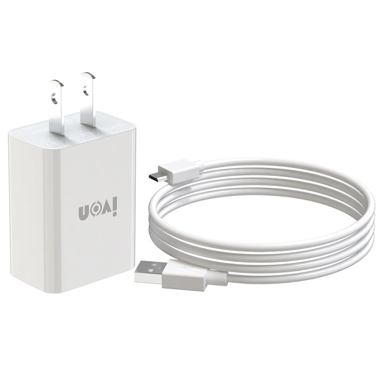 IVON AD-33 2合1 2.1A 單USB埠旅行充電器 + 1米 USB 轉 Micro USB 數據線組合，EU插頭，US插頭