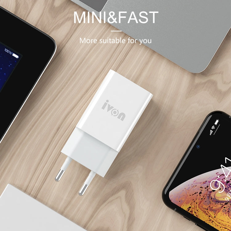 IVON AD-33 2合1 2.1A 單USB埠旅行充電器 + 1米 USB 轉 USB-C / Type-C 數據線組合，EU插頭，US插頭