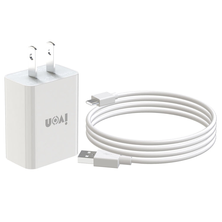 IVON AD-33 2合1 2.1A 單USB埠旅行充電器 + 1米 USB 轉 USB-C / Type-C 數據線組合，EU插頭，US插頭