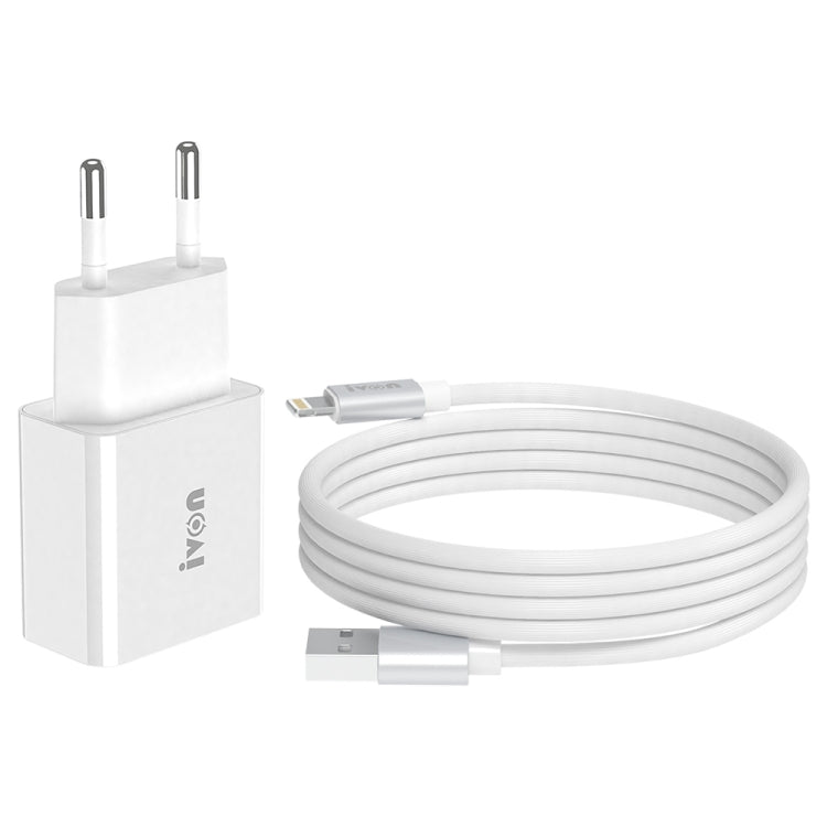IVON AD-35 2合1 18W QC3.0 USB埠旅行充電器 + 1米USB轉8 Pin數據線套裝，歐規插頭，美規插頭