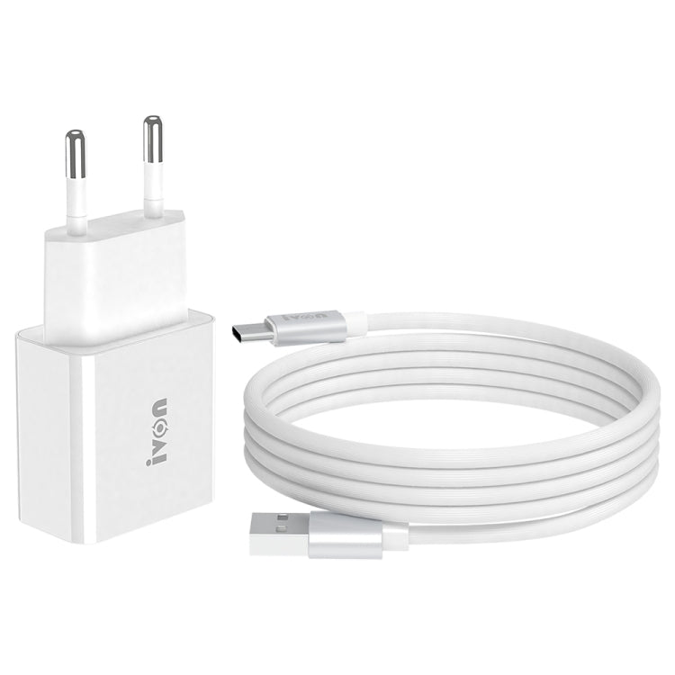 IVON AD-35 2合1 18W QC3.0 USB埠旅行充電器 + 1米 USB 轉 USB-C / Type-C 數據線組合，EU插頭，US插頭