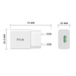 IVON AD-35 2合1 18W QC3.0 USB埠旅行充電器 + 1米 USB 轉 USB-C / Type-C 數據線組合，EU插頭，US插頭