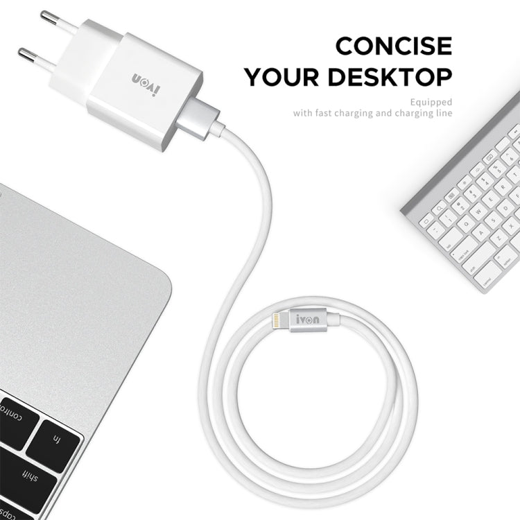 IVON AD-35 2合1 18W QC3.0 USB埠旅行充電器 + 1米 USB 轉 USB-C / Type-C 數據線組合，EU插頭，US插頭