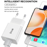 IVON AD-35 2合1 18W QC3.0 USB埠旅行充電器 + 1米 USB 轉 USB-C / Type-C 數據線組合，EU插頭，US插頭