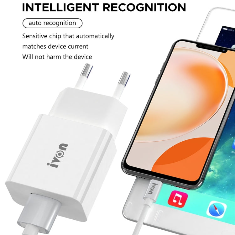 IVON AD-35 2合1 18W QC3.0 USB埠旅行充電器 + 1米 USB 轉 USB-C / Type-C 數據線組合，EU插頭，US插頭