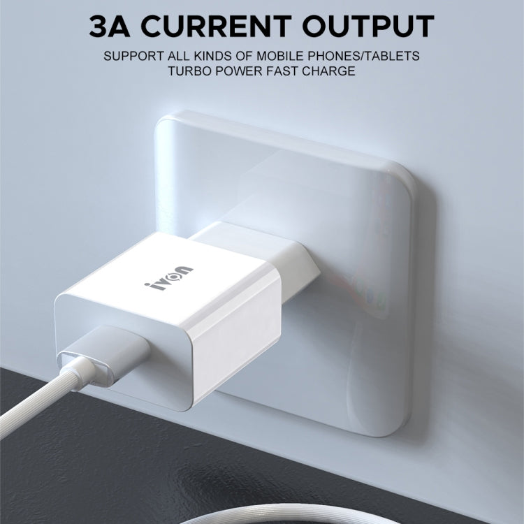 IVON AD-35 2合1 18W QC3.0 USB埠旅行充電器 + 1米 USB 轉 USB-C / Type-C 數據線組合，EU插頭，US插頭
