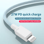 27W PD USB-C / Type-C 轉 8 Pin 快充編織數據線，線長：1m，27W