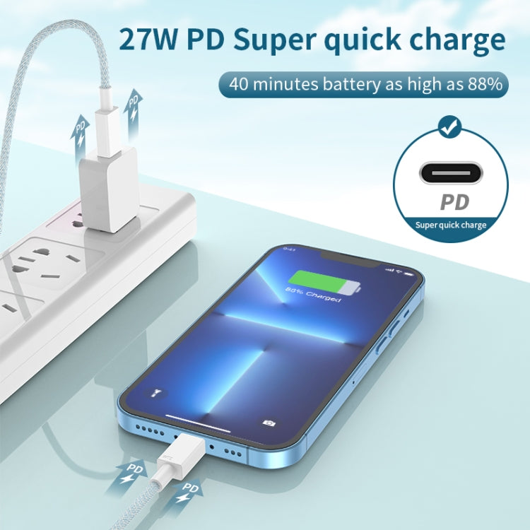 27W PD USB-C / Type-C 轉 8 Pin 快充編織數據線，線長：1m，27W