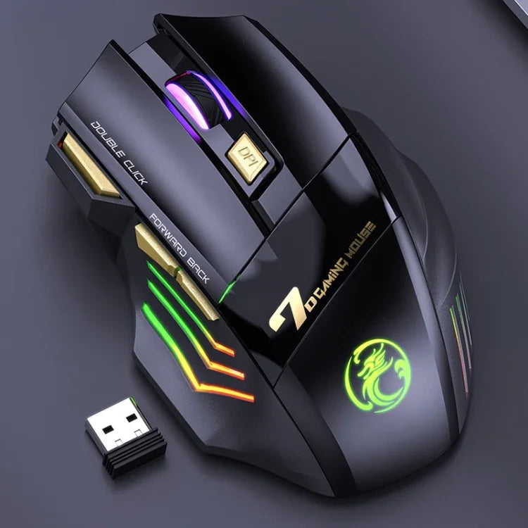 iMICE GW-X7 2.4G + 藍牙雙模7鍵靜音可充電無線遊戲滑鼠，彩色RGB燈光，GW-X7 2.4G + 藍牙