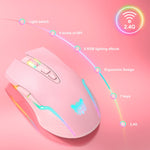 ONIKUMA CW905 2.4G RGB 燈光無線滑鼠，CW905 無線滑鼠（黑色），CW905 無線滑鼠（粉色），CW905 無線滑鼠（灰白色）
